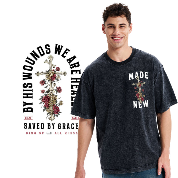 By His Wounds We Are Healed Christian Washed T-Shirt