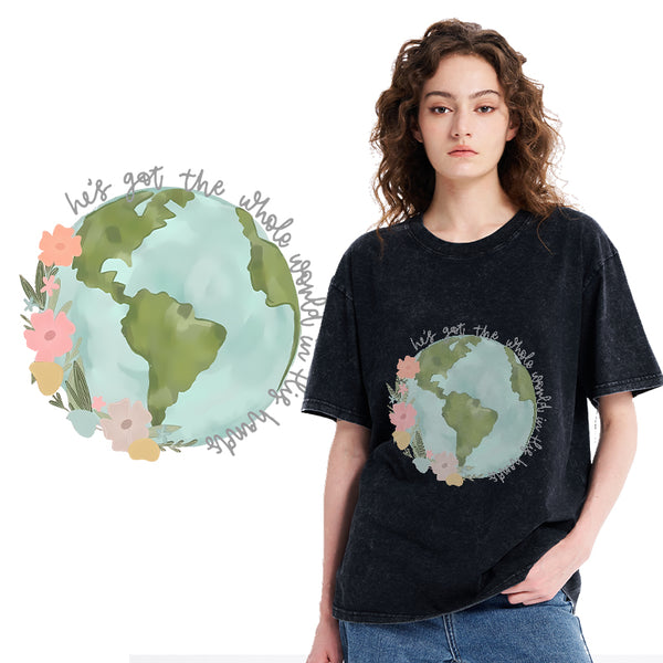 He Got The Whole World In His Hands Christian Washed T-Shirt