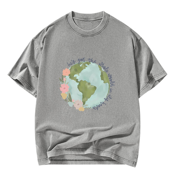 He Got The Whole World In His Hands Christian Washed T-Shirt