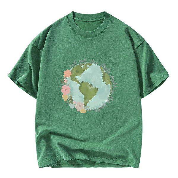He Got The Whole World In His Hands Christian Washed T-Shirt