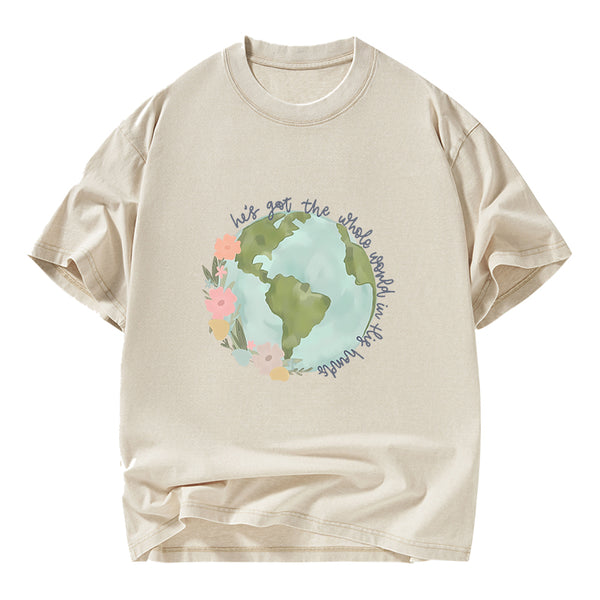 He Got The Whole World In His Hands Christian Washed T-Shirt