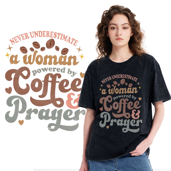 Powered By Coffee And Prayer Christian Washed T-Shirt