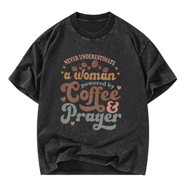 Powered By Coffee And Prayer Christian Washed T-Shirt