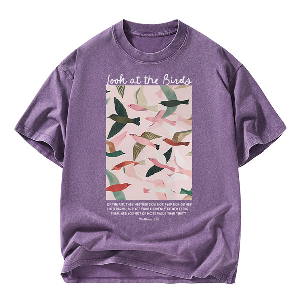 Look At The Birds Of The Air Christian Washed T-Shirt