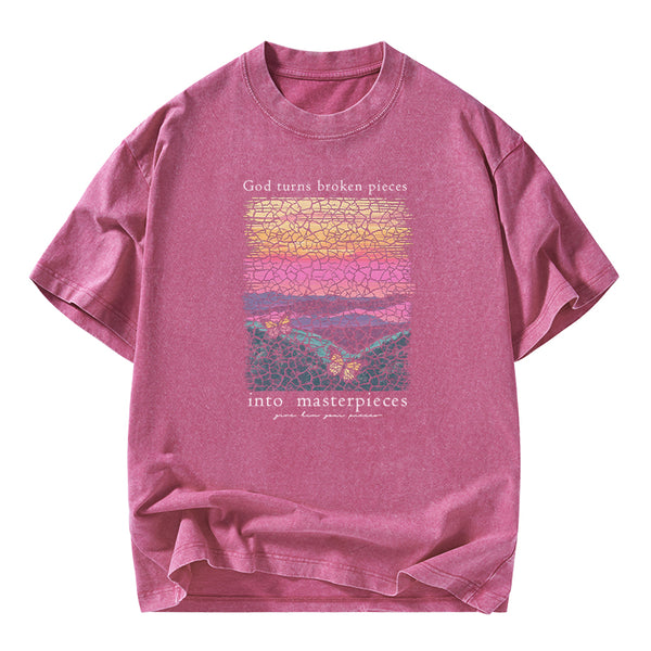 God Turns Broken Pieces Into Masterpieces Christian Washed T-Shirt