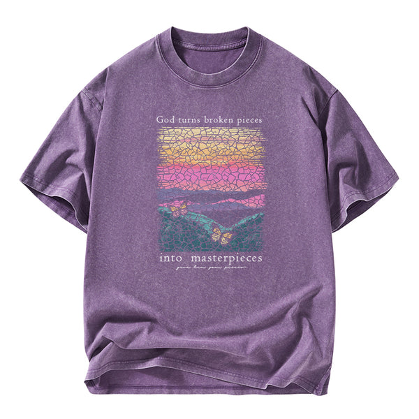 God Turns Broken Pieces Into Masterpieces Christian Washed T-Shirt