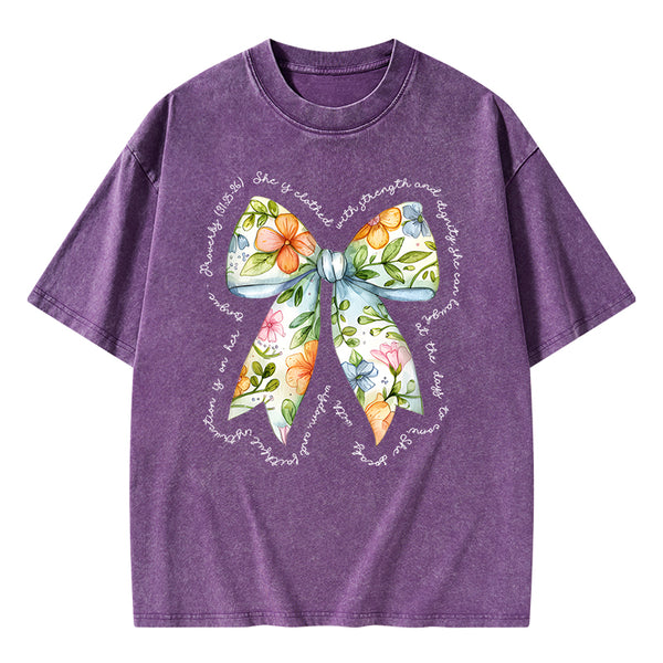 She Is Clothed In Strength And Dignity Christian Washed T-Shirt