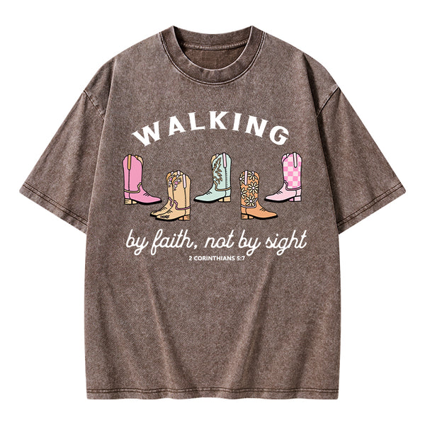Walk By Faith Cowgirl Christian Washed T-Shirt
