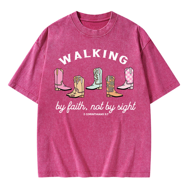 Walk By Faith Cowgirl Christian Washed T-Shirt
