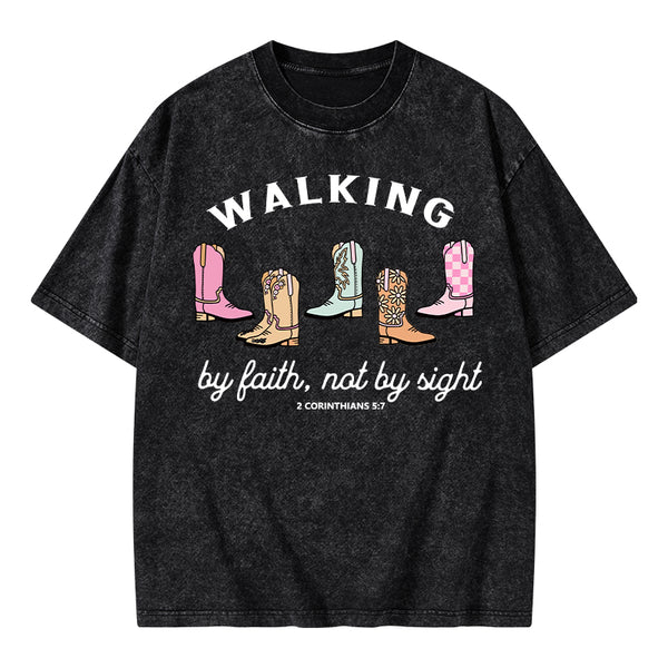 Walk By Faith Cowgirl Christian Washed T-Shirt
