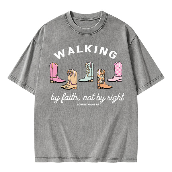 Walk By Faith Cowgirl Christian Washed T-Shirt