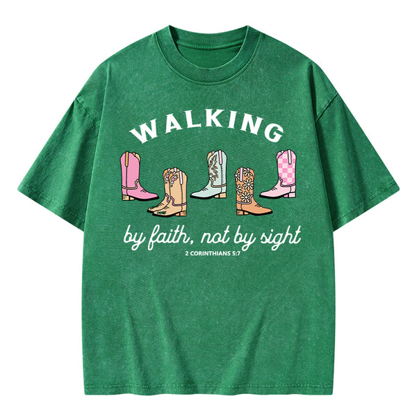 Walk By Faith Cowgirl Christian Washed T-Shirt
