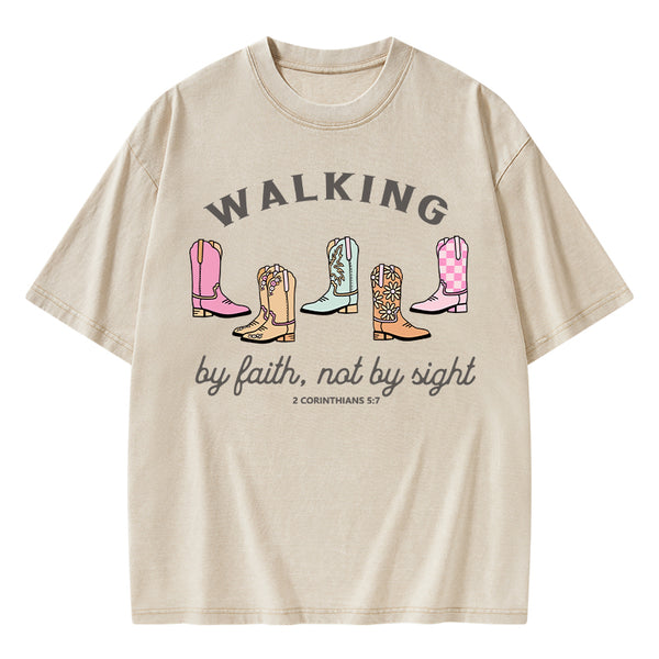 Walk By Faith Cowgirl Christian Washed T-Shirt