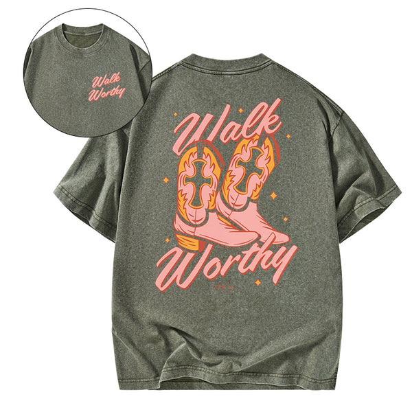 Walk Worthy Christian Washed T-shirt