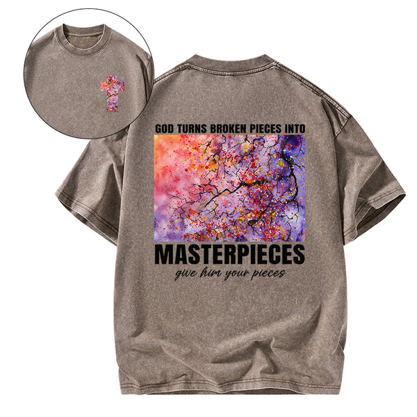 God Turns Broken Pieces Into Masterpieces Christian Washed T-Shirt