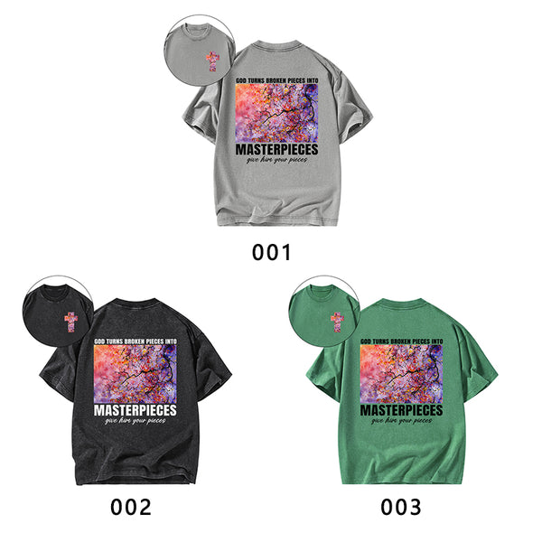 God Turns Broken Pieces Into Masterpieces Christian Washed T-Shirt