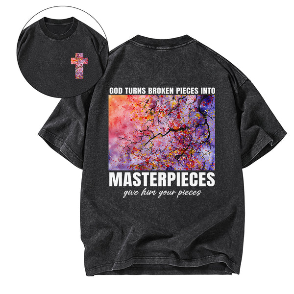 God Turns Broken Pieces Into Masterpieces Christian Washed T-Shirt