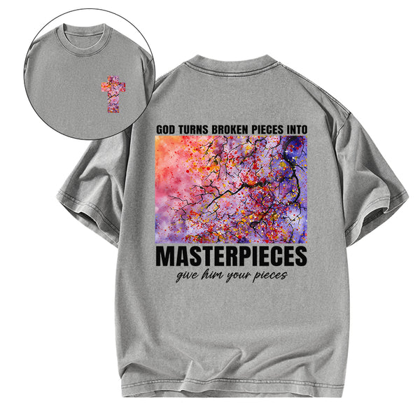 God Turns Broken Pieces Into Masterpieces Christian Washed T-Shirt