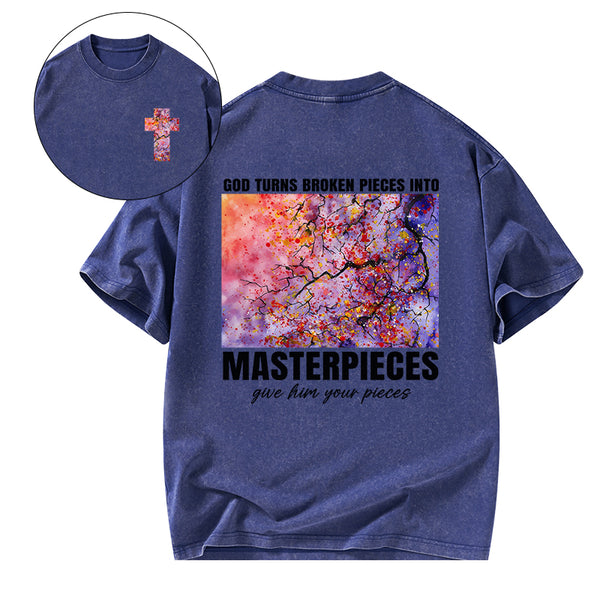 God Turns Broken Pieces Into Masterpieces Christian Washed T-Shirt
