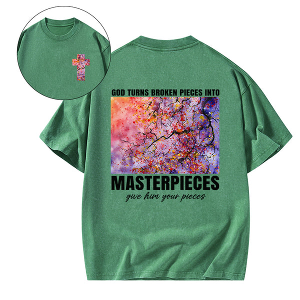 God Turns Broken Pieces Into Masterpieces Christian Washed T-Shirt