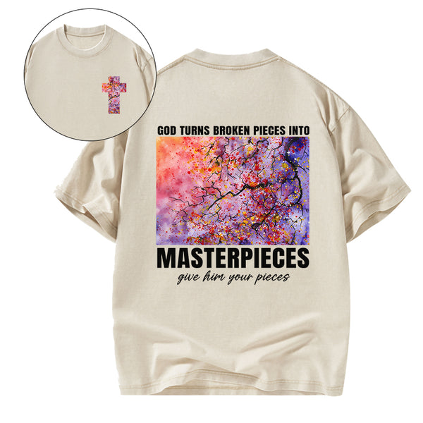 God Turns Broken Pieces Into Masterpieces Christian Washed T-Shirt