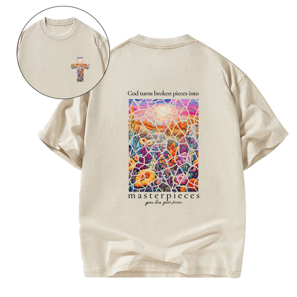 God Turns Broken Pieces Into Masterpieces Florals Christian Washed T-Shirt