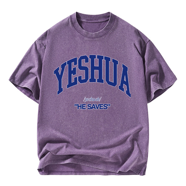 Yeshua He Saves Christian Washed T-Shirt