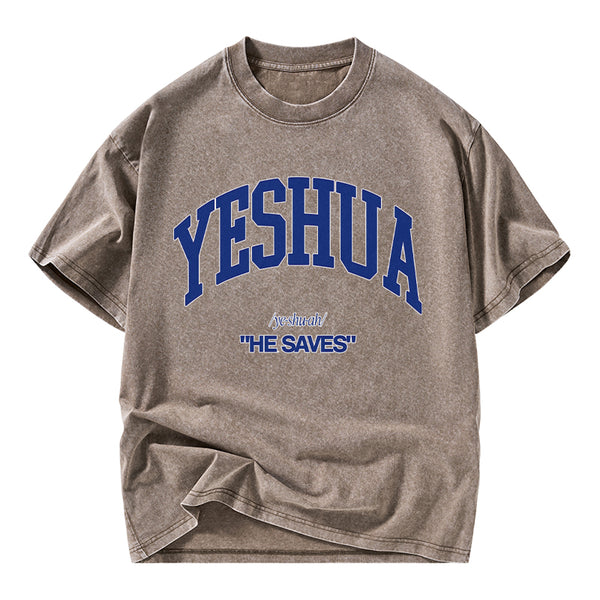 Yeshua He Saves Christian Washed T-Shirt