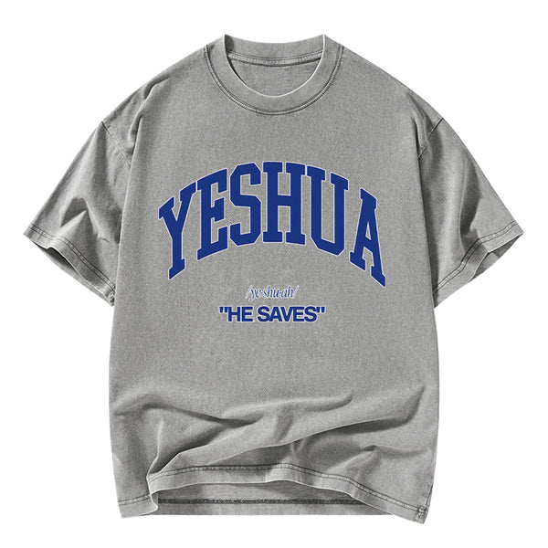 Yeshua He Saves Christian Washed T-Shirt