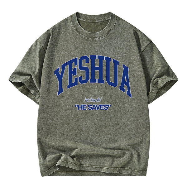 Yeshua He Saves Christian Washed T-Shirt