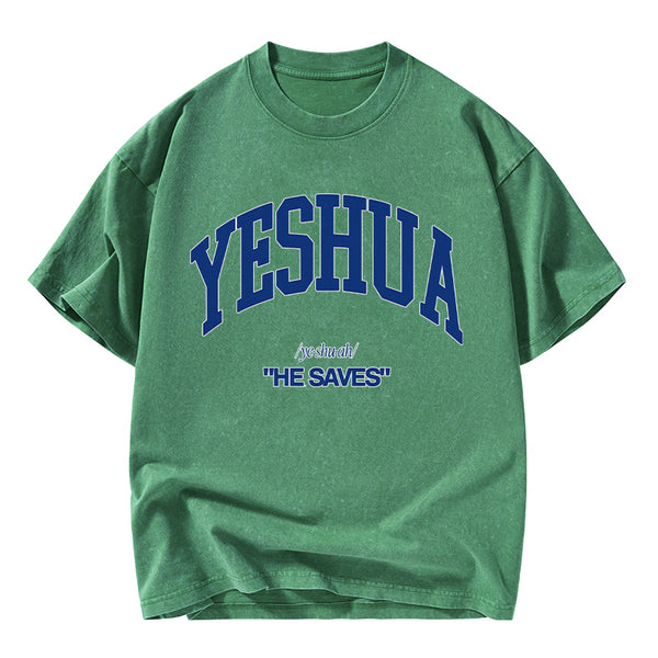Yeshua He Saves Christian Washed T-Shirt