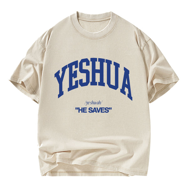 Yeshua He Saves Christian Washed T-Shirt