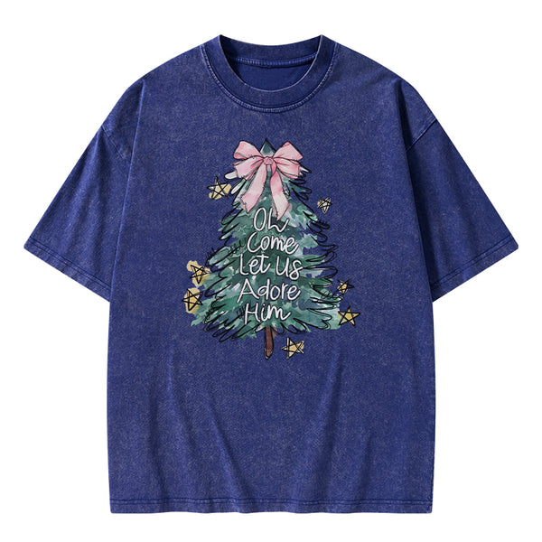 Oh Come Let Us Adore Him Christian Washed T-shirt