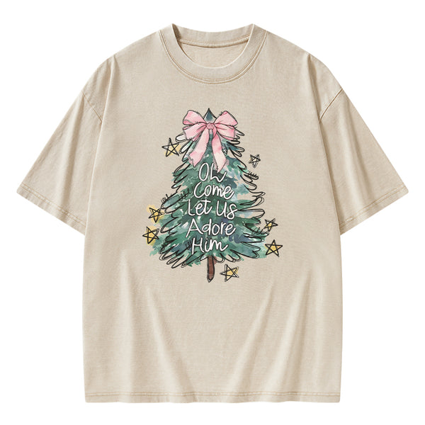 Oh Come Let Us Adore Him Christian Washed T-shirt