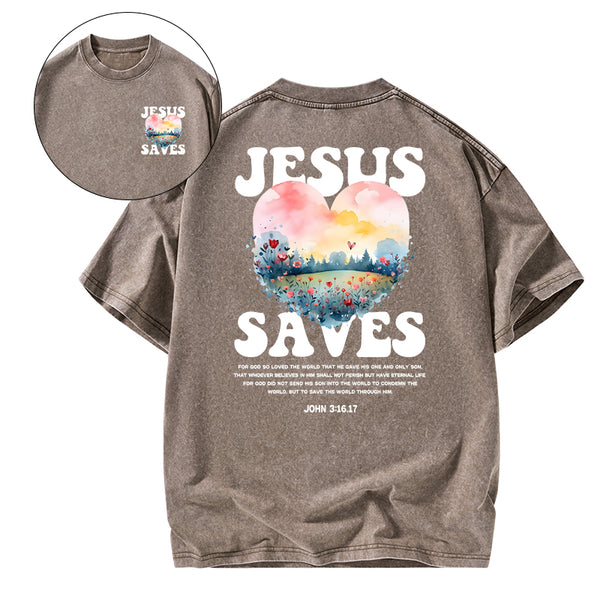 Jesus Saves Christian Washed T-shirt