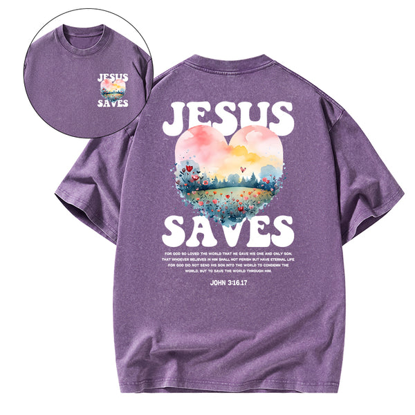 Jesus Saves Christian Washed T-shirt