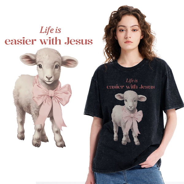 Life Is Easier With JESUS Christian Washed T-Shirt