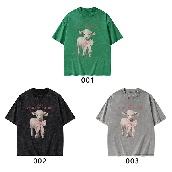 Life Is Easier With JESUS Christian Washed T-Shirt