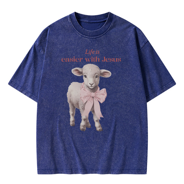Life Is Easier With JESUS Christian Washed T-Shirt