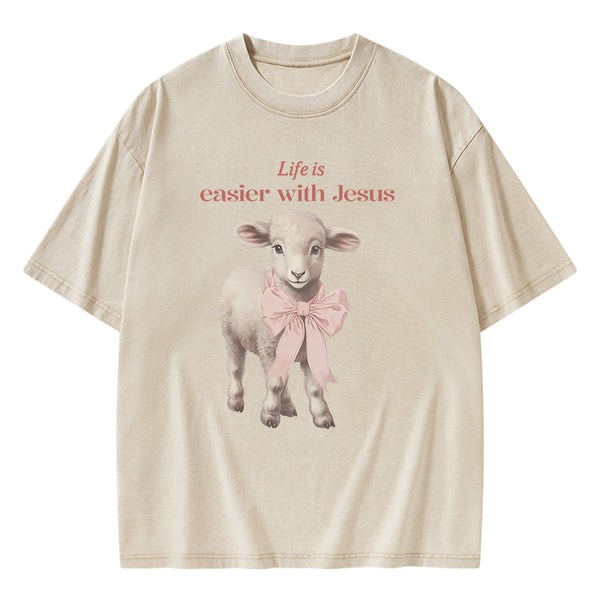 Life Is Easier With JESUS Christian Washed T-Shirt