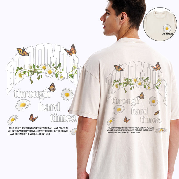 Blooming Through Hard Times Christian Washed T-Shirt