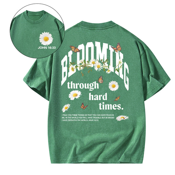 Blooming Through Hard Times Christian Washed T-Shirt