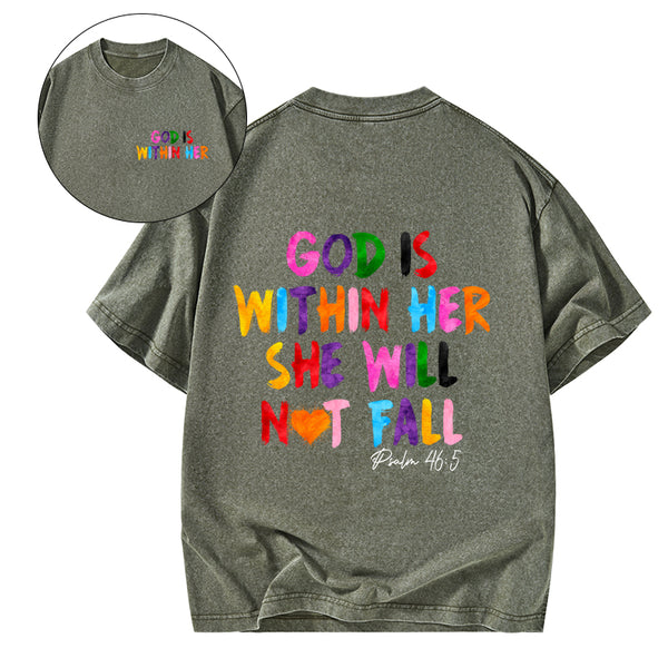 God Is Within Her She Will Not Fall Christian Washed T-Shirt