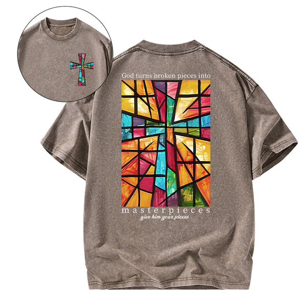 God Turns Broken Pieces Into Masterpieces Christian Washed T-Shirt