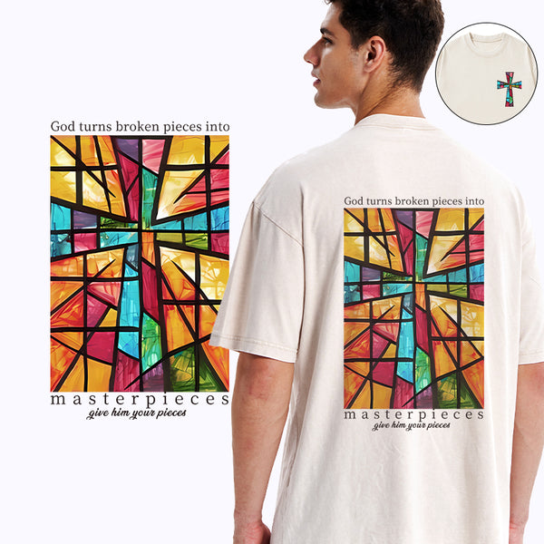 God Turns Broken Pieces Into Masterpieces Christian Washed T-Shirt
