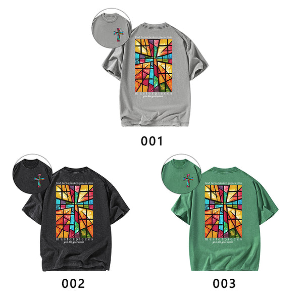 God Turns Broken Pieces Into Masterpieces Christian Washed T-Shirt