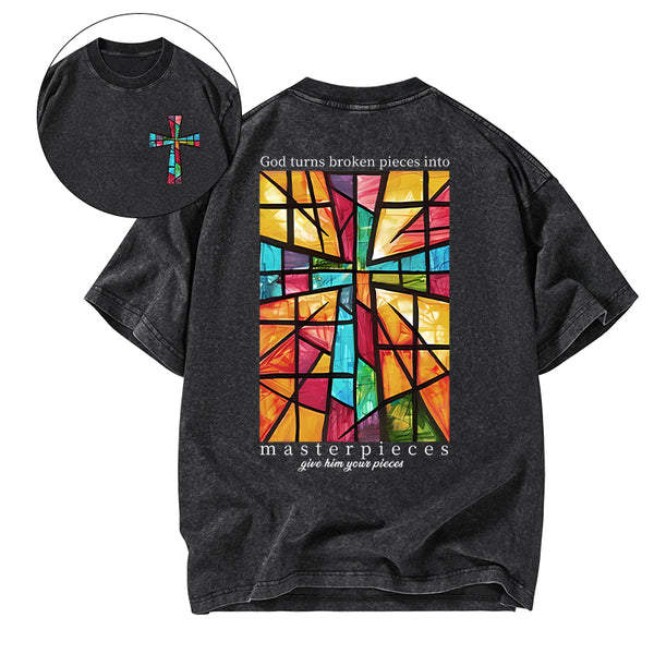 God Turns Broken Pieces Into Masterpieces Christian Washed T-Shirt