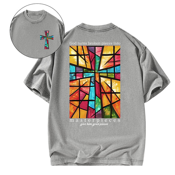 God Turns Broken Pieces Into Masterpieces Christian Washed T-Shirt