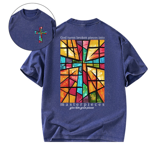 God Turns Broken Pieces Into Masterpieces Christian Washed T-Shirt