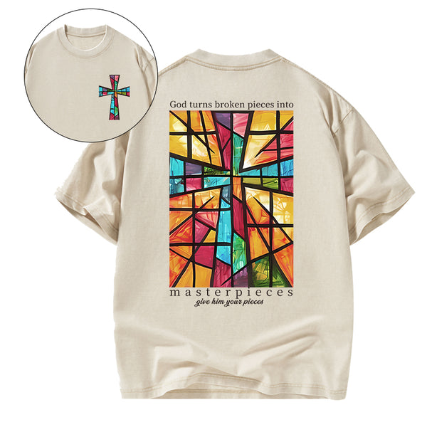 God Turns Broken Pieces Into Masterpieces Christian Washed T-Shirt
